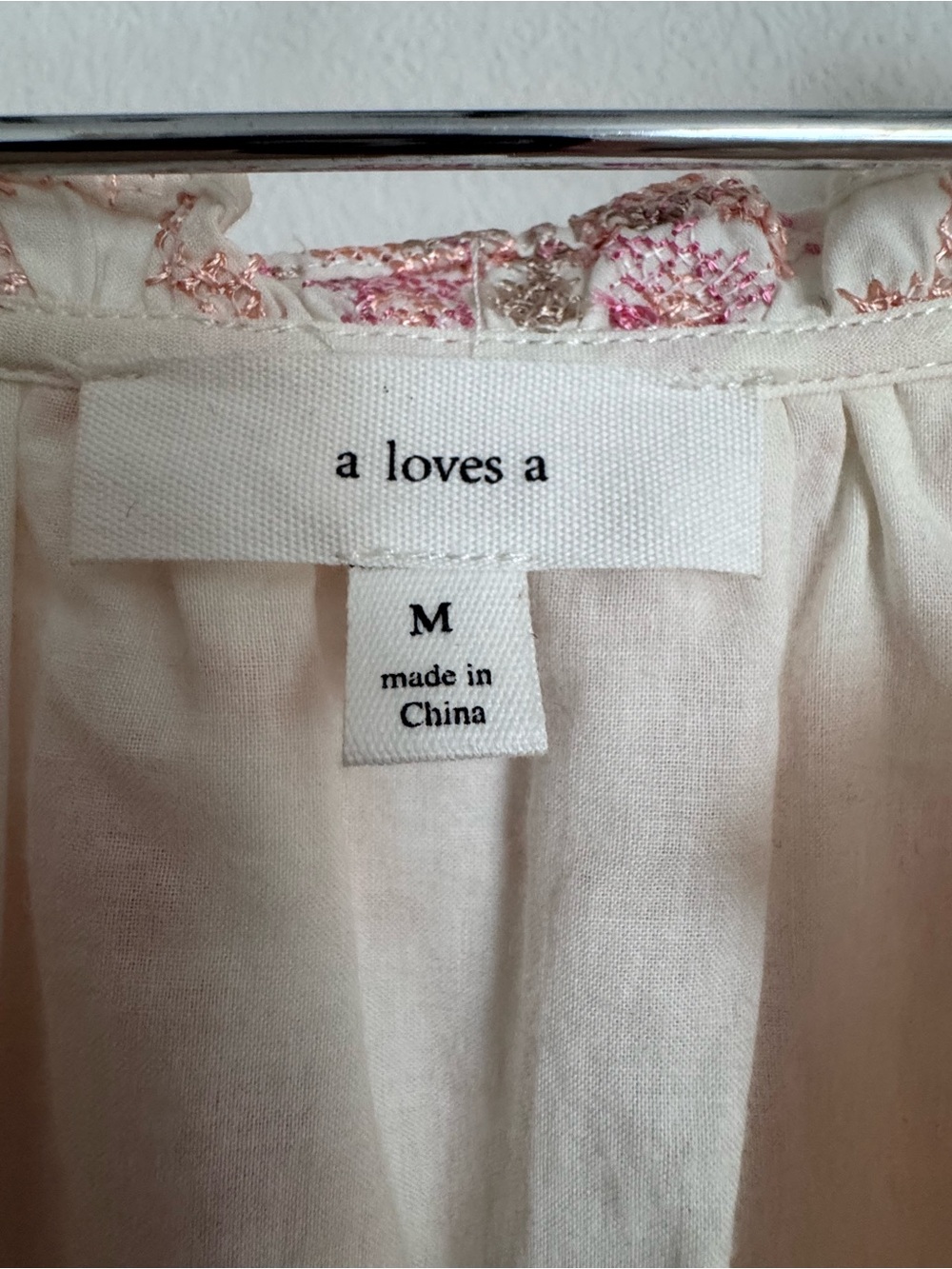 Cream and Pink embroidered Tiered Dress - Picture 2 of 6